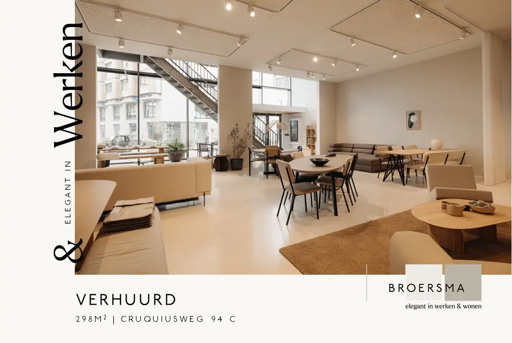 Broersma Werken verhuurd een creatieve en industriële kantoor-/showroomruimte.