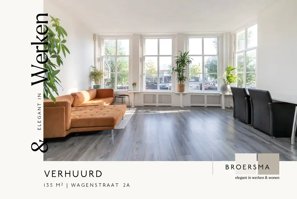Broersma Werken verhuurd een zelfstandige kantoorruimte gelegen op de hoek van de Amstel en Wagenstraat.