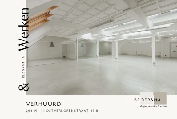 Broersma Werken verhuurt namens een particuliere eigenaar een kantoorruimte in een historisch 19e-eeuws gebouw in Amsterdam West.