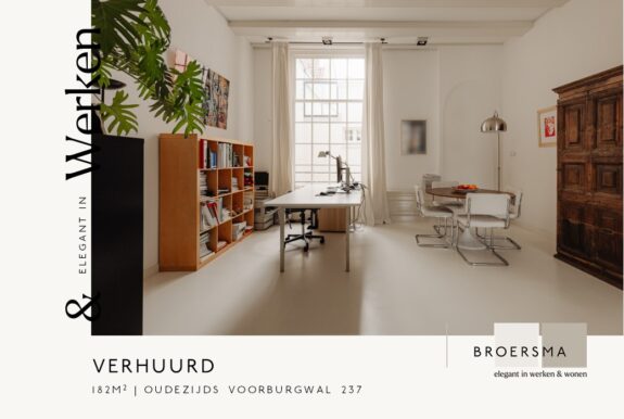 Broersma Werken verhuurt een markant en monumentaal grachtenpand aan de Oudezijds Voorburgwal namens een particuliere eigenaar.