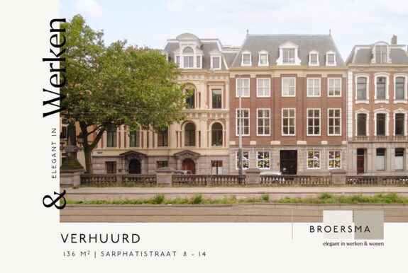 Namens een huidige huurder hebben wij een kantoorruimte aan de Sarphatistraat mogen onderverhuren.