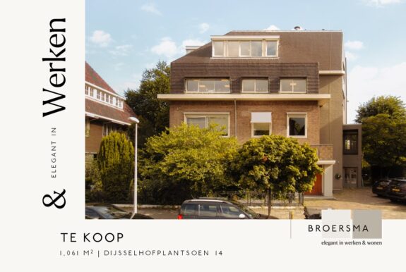 Maak kennis met “Villa Wijdeveld”; een vrijstaande kantoorvilla met stijlvol terras en eigen aanlegsteiger aan het Dijsselhofplantsoen 14.