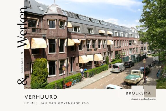 Broersma Werken verhuurt namens Amsterdam City Properties B.V. voor de markt uit een kantoorvilla aan de Jan van Goyenkade 12-3.