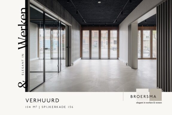 Broersma Werken verhuurt een gerenoveerde kantoorruimte in Amsterdam Noord.